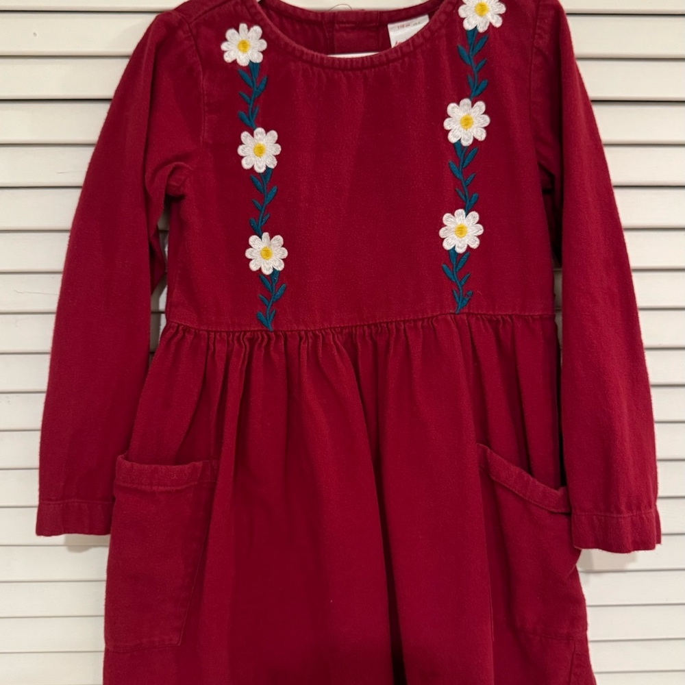 Hanna Andersson Red Cotton Dress with Daisy Embroidery 5T